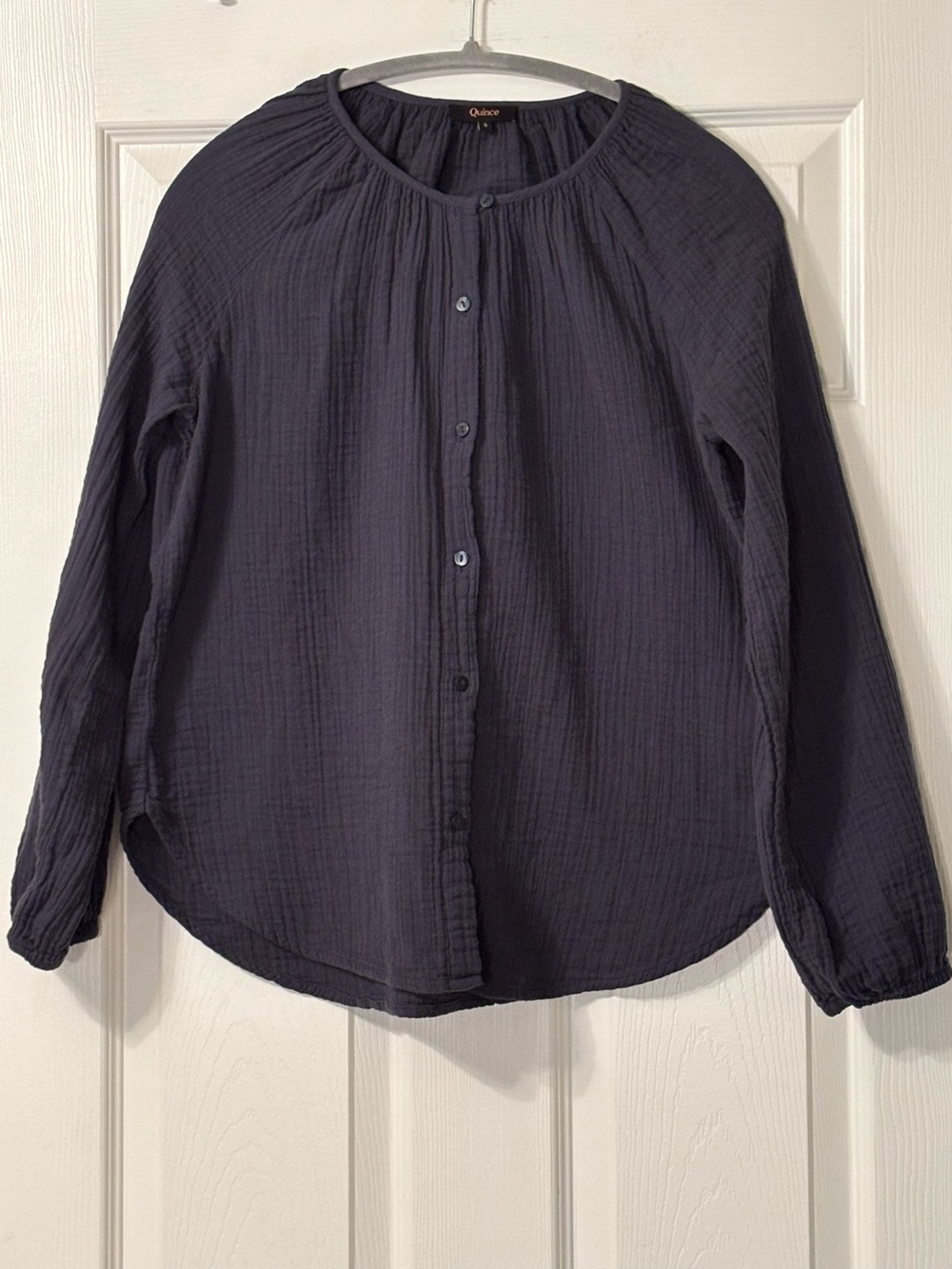 Like New Quince Indigo Organic Cotton Gauze Peasant Blouse Size S - Picture 2 of 8
